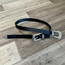 BKE Western Embossed Silver Tone Buckle Tip Black Waist Belt - Women's Size M