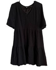 Perceptions New York Black Gauze Tiered Babydoll Dress Medium Smocked Lined