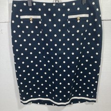 VTG Talbots Academia Work Wear Black White Polka Dots Midi Skirt Sz 14 NWOT