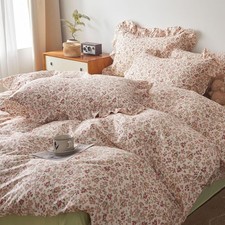 Ruffle Comforter Set Full Size Pink Floral Printed Bedding Comforter Set Full