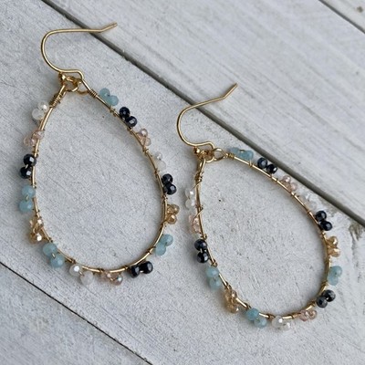 Min Favorit Multicolor Crystal, Pearl & Gold Pl Artisan Hoop Dangle Earrings
