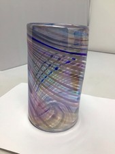 Hand Blown Swirl Iridescent Glass Vase Artist Signed