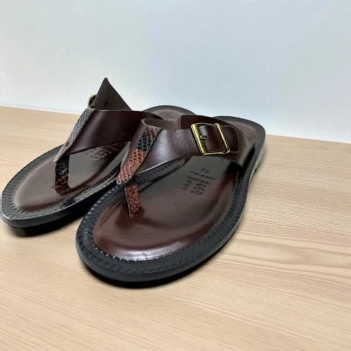 Leather Italian Sandals Mens Brown Genuine Leather Flip All Flops Handmade Alpha