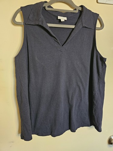 J Jill Navy Blue Collared Sleeveless Cotton Blend Blouse 2X - 第 1/5 張圖片