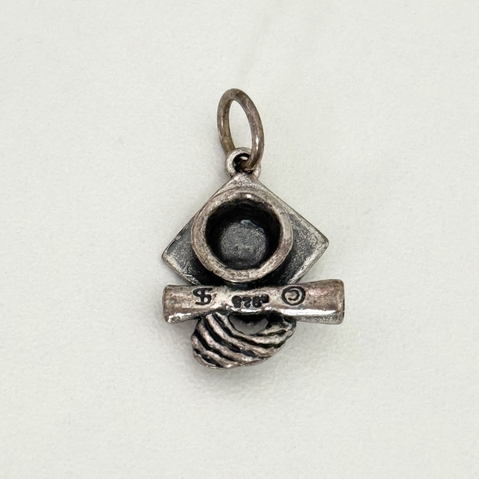 Vintage 925 Sterling Silver Graduation Cap Charm Pendant for School or College