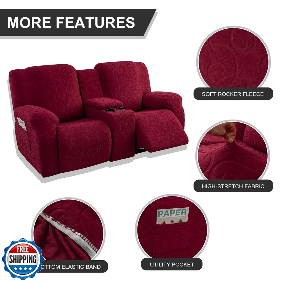 YUEANG Recliner Loveseat Cover with Center Console, 2 Seater Jacquard Recline - Image 4 of 4