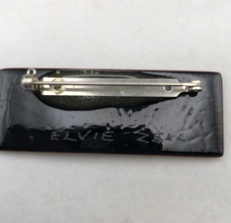 Broche prendedor vintage firmado Elvie Zell esmalte cobre gatos con gafas de sol Foto 4 de 4