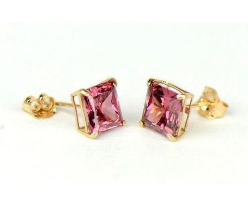 14k Yellow Gold Solid Square Princess Cut Birthstone 6MM CZ Stud Earrings - Picture 2 of 26