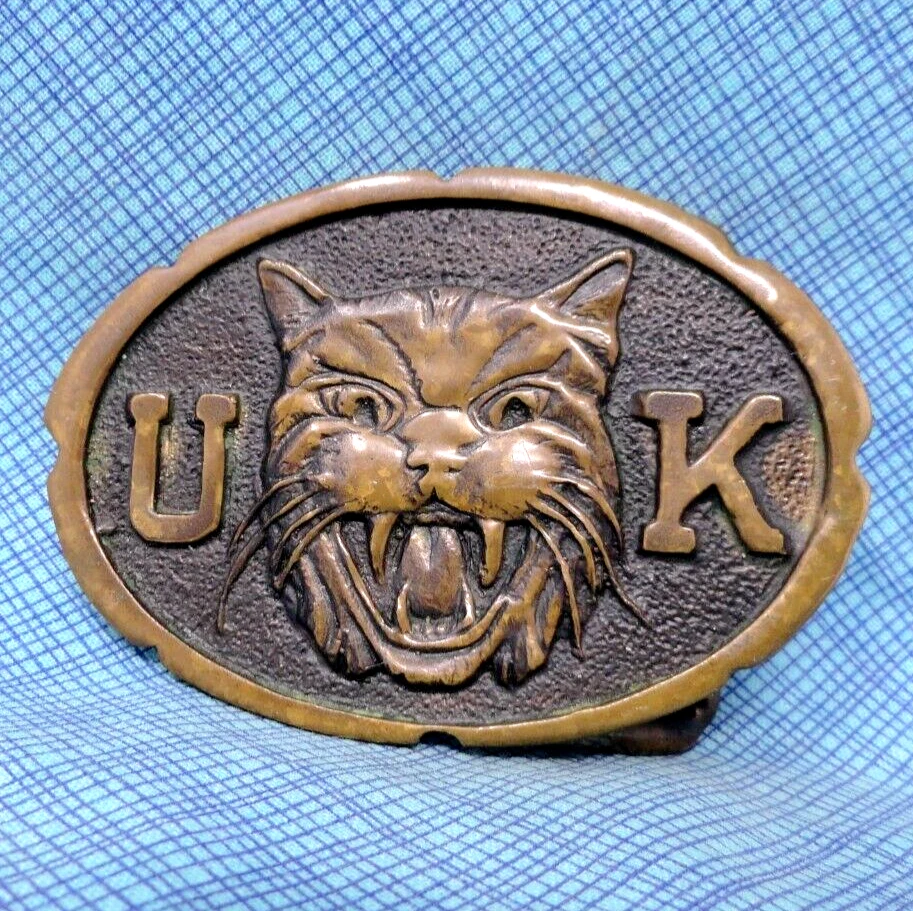 UK Kentucky Wildcats Bronze Belt Buckle 1970s NCAA Fanwear Vtg Rams Horn .QRT763 - Image 2 of 4
