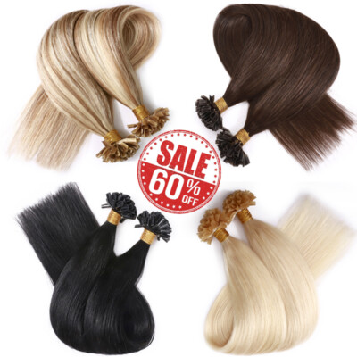 HOT Fusion Nail U Tip Russian 100% Real Human Hair Extensions Keratin Pre Bonded