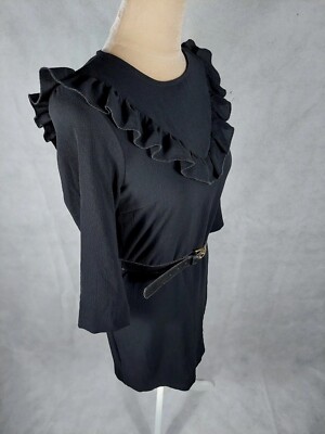 Kleid H&M Gr. 36 S schwarz elegant Blusenkleid Rüsche Gürtel Party dress classic
