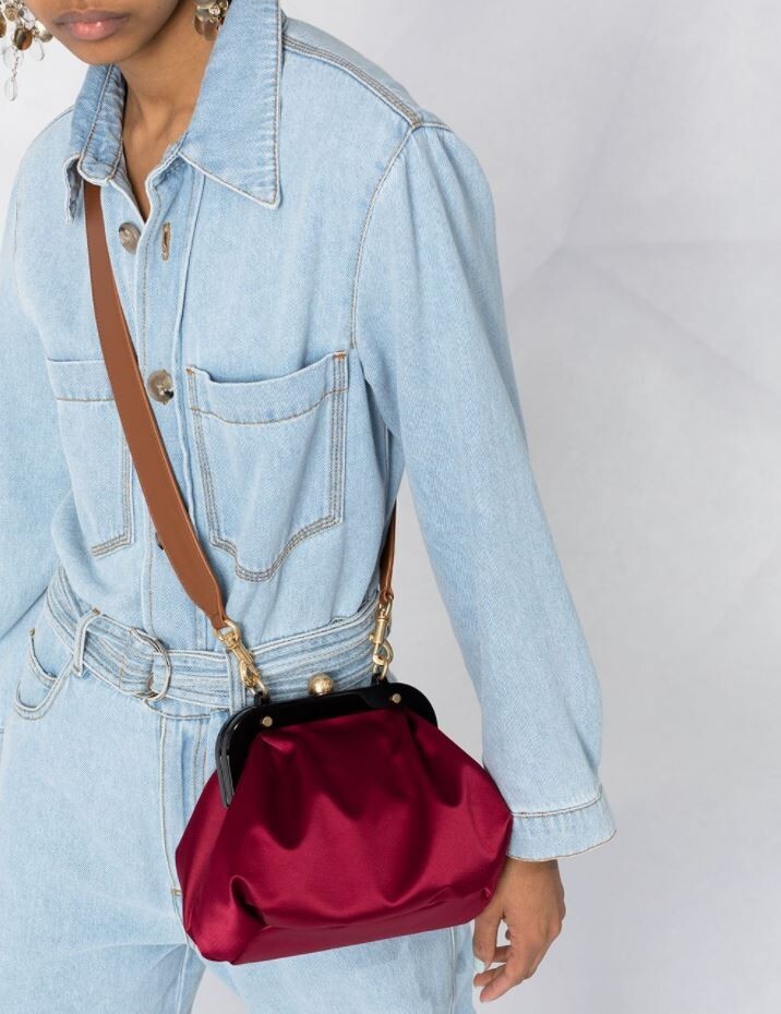 即発★See by Chloe★SMALL TILLY SATIN CLUTCH CHS21SSB16914 NWT See by Chloe Tilly Small Satin Clutch Crossbody Dark Red