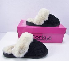 Corkys Pearl Faux Fur Lined Slip-on Open Back Slippers Black Size 6