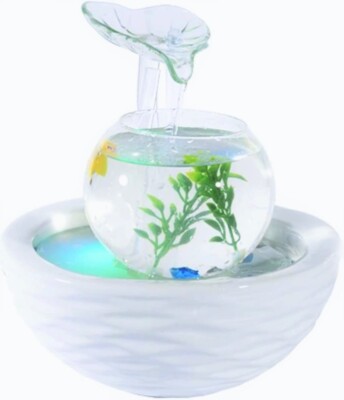 WeiVa Fischglas Keramik - Glas Zimmerbrunnen mit LED Beleuchtung 220F NEU