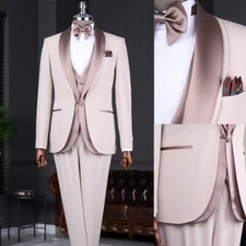 Men's Suits 3 Piece Shawl Lapel Formal Business Office Casual Single Breasted