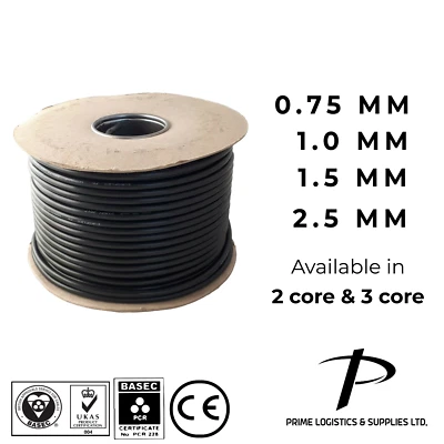 PITACS Black Flexible PVC Round Cable 2 & 3 Core 0.75-2.5mm Electrical Wire Black Flex