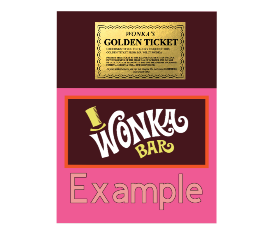 Willy Wonka Chocolate Bar Wrapper + Golden Ticket, Novelty