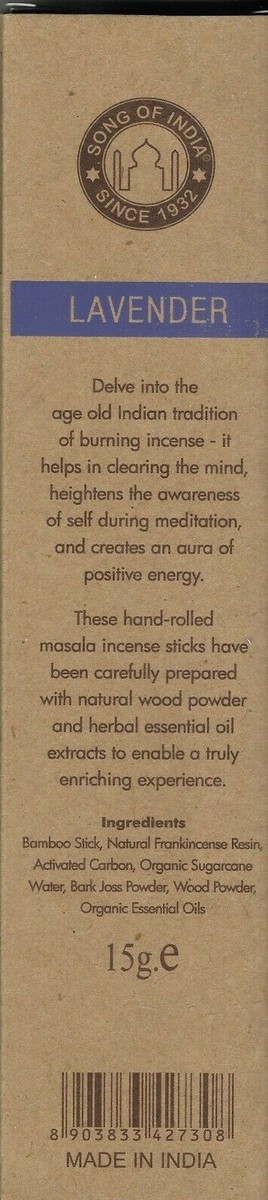ORGANIC GOODNESS MASALA INCENSE STICKS LAVENDER 15 GRAMS PER BOX