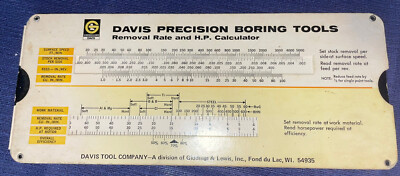 Davis Precision Boring Tools Removal Rate and H.P. Calculator 1974