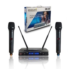 2 Channel UHF Wireless Microphone System Dynamic Pro Audio Handheld Mic Karaoke