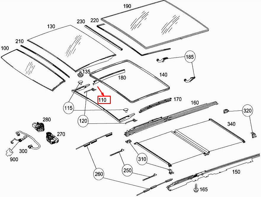 Neu MERCEDES-BENZ E W212 Glasdichtung für hinteres Schiebedach A2077820300