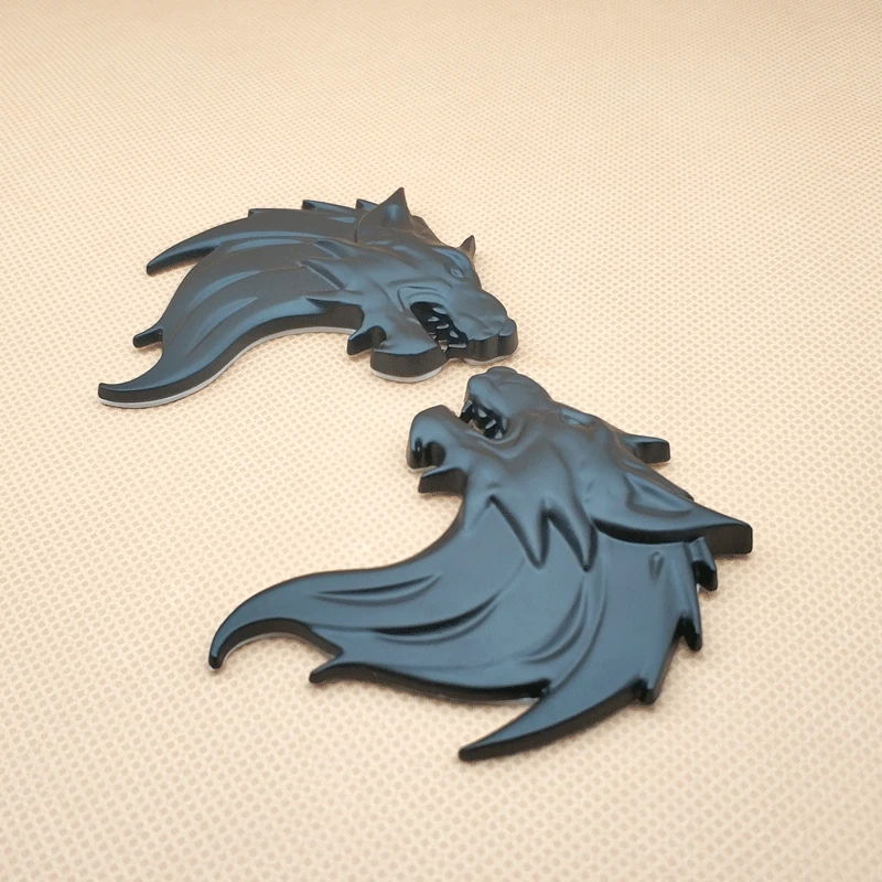 Pair Metal Matte Black Wolf Head Logo Emblem Side Fender Racing 3D Sticker Decal - Imagem 3 de 4