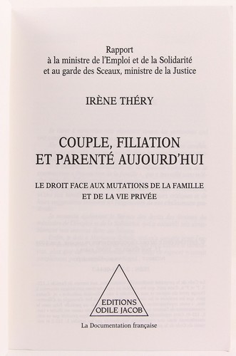 Couple Filiation et Parente Aujourd'hui French Sociologist Irene Thery on Family - Picture 2 of 6