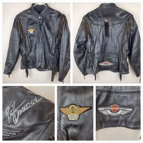 VTG Harley Davidson Motorcycle Leather Fringe Jacket L Bill Davidson Autograph - Picture 1 of 14
