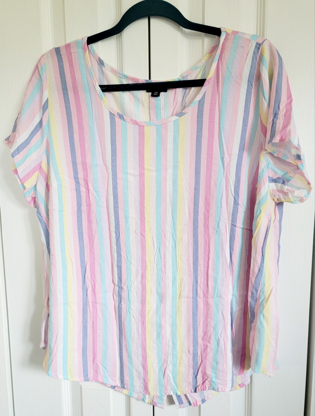 Blusa Torrid 00 Manga Corta Vettical Rayas Botón Trasero Rosa Cuello Redondo Múltiple