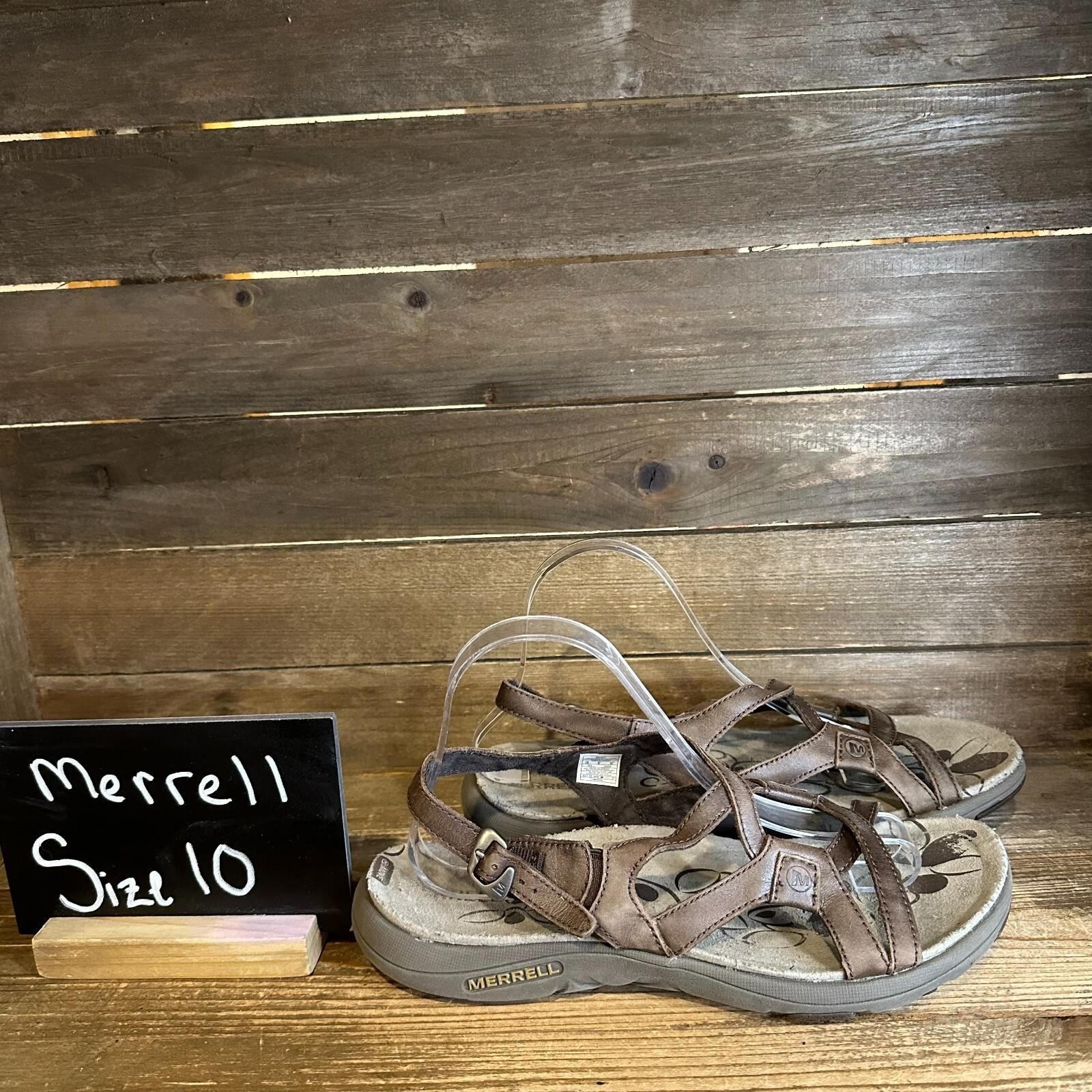 Sandali donna Merrell Agave 2 lussuosi in pelle marrone casual comodi taglia 10 M in ottime condizioni