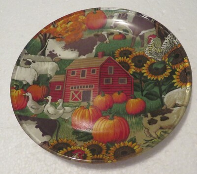 Handmade Farm Animals & Barn Glass 8'' Round Decorative Plate