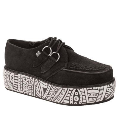 T.U.K. A8872 TUK Viva 2-Ring Round Toe High Creeper Black Suede / White Yo Wrap