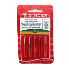 5 Pk. Genuine Singer 2001 Size 80/11 Chromium Ball Point Embroidery Needles