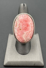 Beautiful Sterling Silver  Pink Rhodochrosite Oval Ring Size 8 By FD