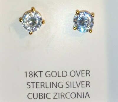 JACMEL MAURITIUS JCM 18K Gold & Sterling Silver Sparkly CZ Stud Earrings In Box