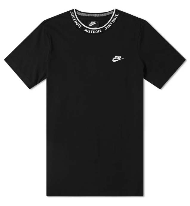 NIKE Just Do It Logo Script Neck T-Shirt Tee AT4160-010 Black