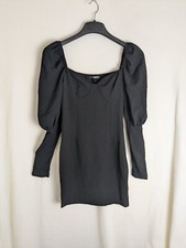 Quiz Ladies casual mini dress size 10 black crep puff sleeve New