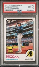 2022 Topps Heritage #347 WANDER FRANCO Image Variation SP RC PSA 10 Gem TB Rays
