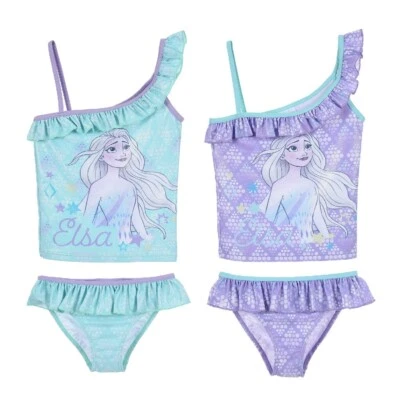 Costume De Bain Tankini Elsa Glitter Disney 2 Pièces Mer Piscine 4-8 Ans - Photo 1/3
