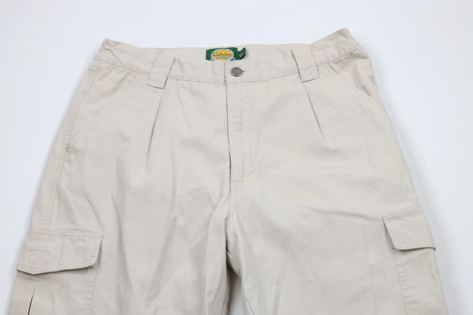 Vintage 90s Cabelas Womens 12 Distressed Wide Leg Double Knee Cargo Pants Beige - Image 2 of 4