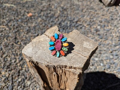 Navajo Ring Sterling Silver Turquoise Cluster Native American