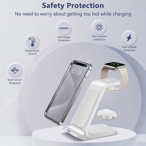 Wireless Charger Dock Charging Station 3 in 1 For Apple Watch S9 iPhone 15 13 14 - Picture 9 of 26