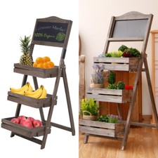 Foldable A-Frame Chalkboard Display Shelf Rustic Flower Plant Pot Shelf Storage