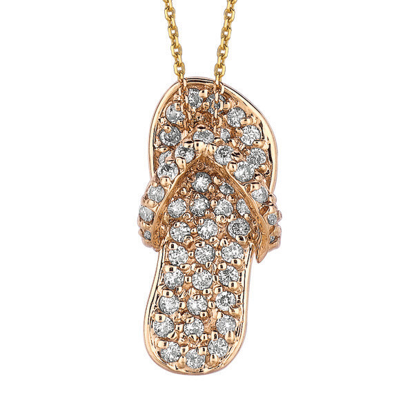 0.50 Carat Natural Diamond Flip Flop Necklace Pendant 14K Yellow Gold