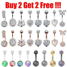 14G CZ Gems Belly Button Ring Surgical Steel Navel Ring Bar Body Piercing - One
