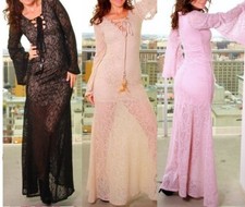 Sexy Romantic Lace Belled Sleeves Lace-Up Neckline Long Maxi Dress / Mini Lined 