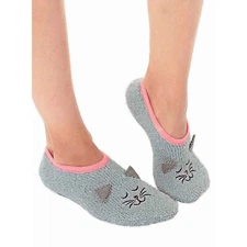 Fuzzy Grey Kitty Non-Skid Women's Ankle Slipper Socks 9-11 Living Royal Fashion