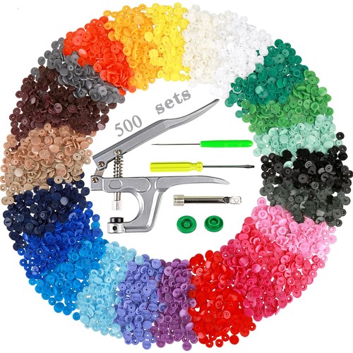 Snaps for Sewing, 500 Sets Snap Buttons with Plastic Snap Press Pliers Set Sn...