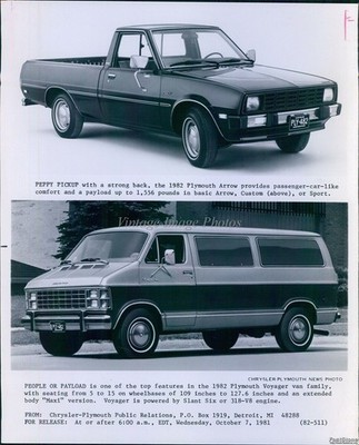 1981 1982 Plymouth Arrow Pickup & Voyager Van Featured Models Autos Photo 8x10