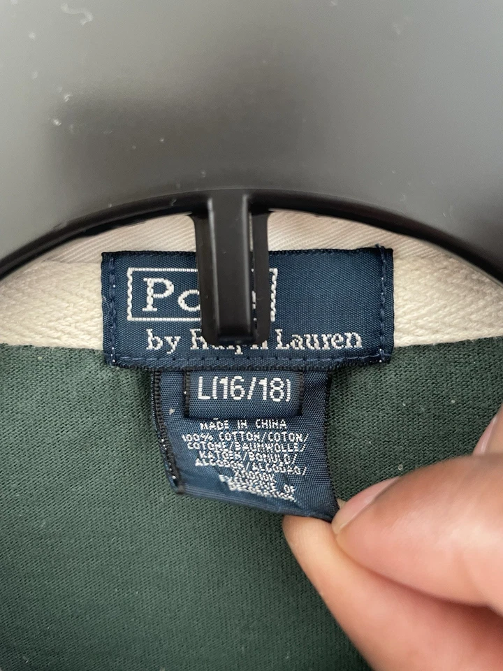 Vtg Polo Ralph Lauren V Striped Longsleeve Rugby Polo Size Boys Large (16-18) - Image 2 of 4